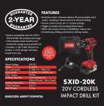 Steco Drill Cordless Impact Kit 20V Battery & Charger SXID-20K - Image 3