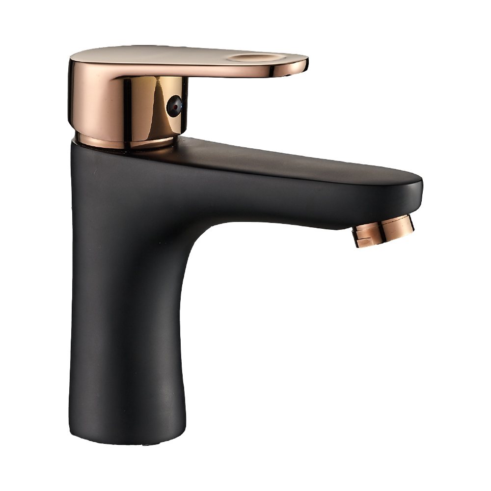 livorno_products Livorno MODERNA Basin Mixer Black & Rose Gold - Image 1