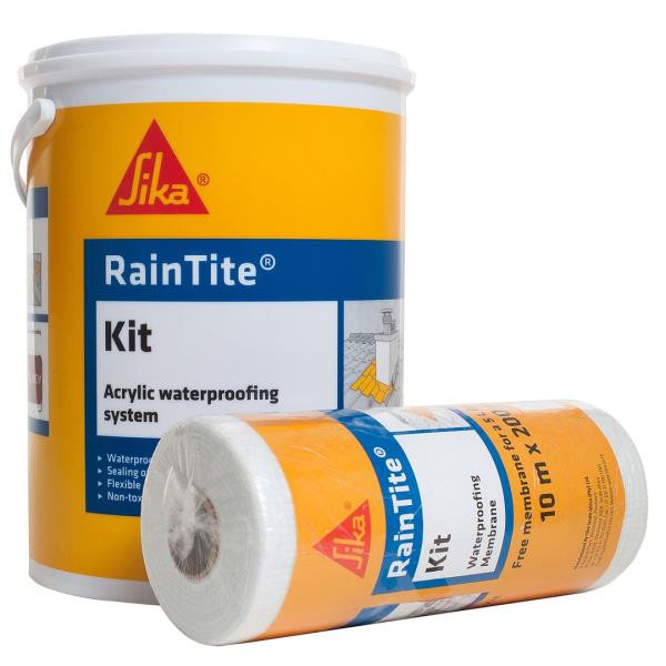 fe43dbb9811ee0abb84623e270c9e2a2 SIKA RAINTITE WATERPROOF KIT 5L BROWN (inc 200X10m MEMBRANE) ZH0515 - Image 1